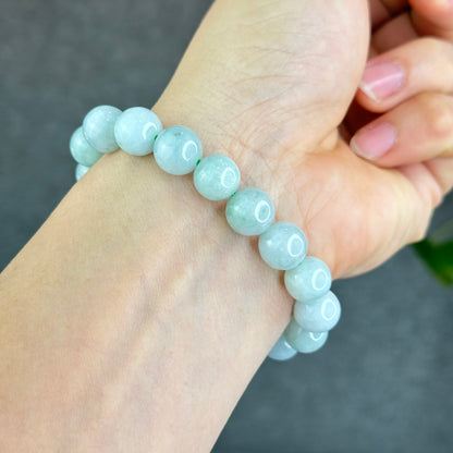Natural Ivory Mint Green Jadeite Jade Bracelet Size 10.3 mm