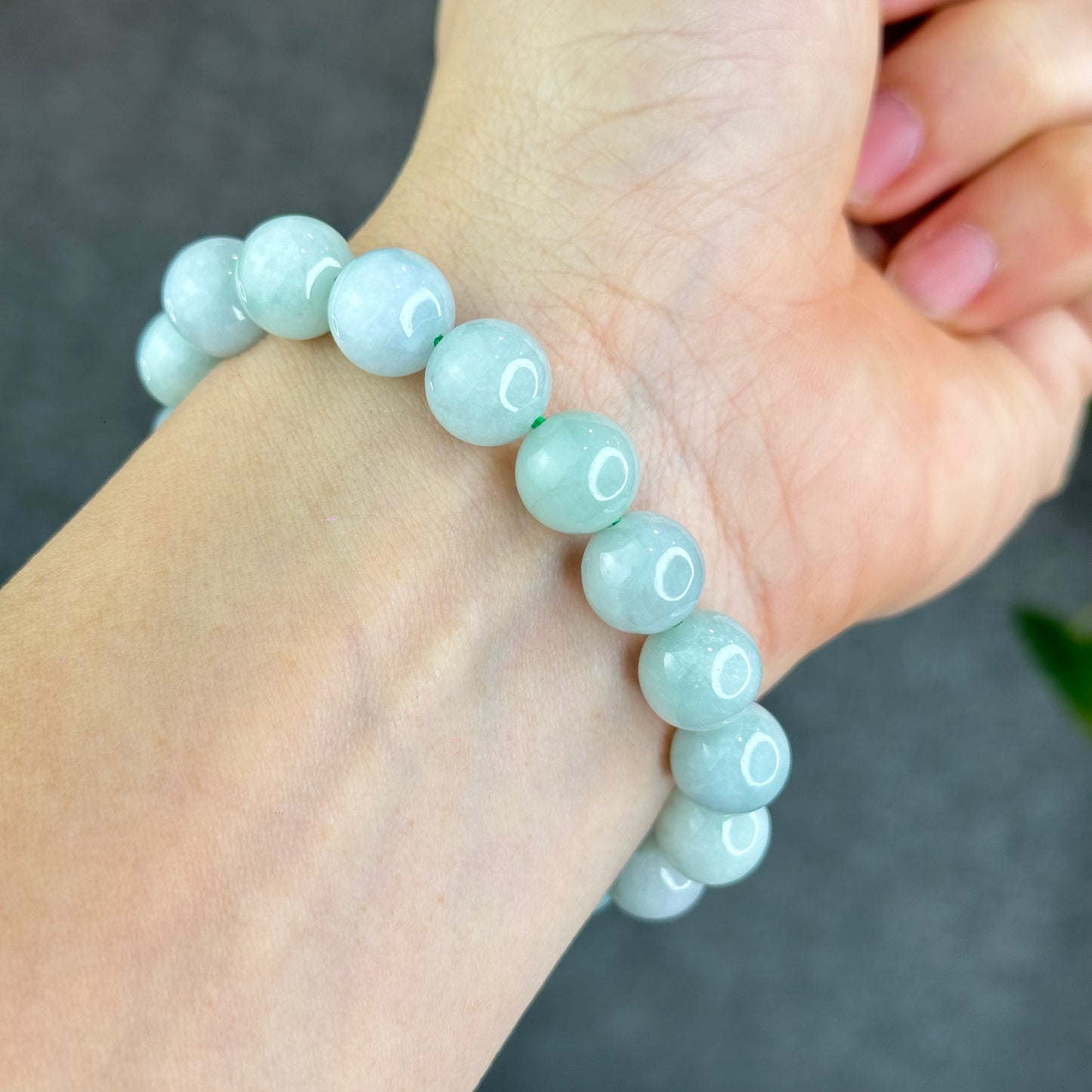 Natural Ivory Mint Green Jadeite Jade Bracelet Size 10.3 mm