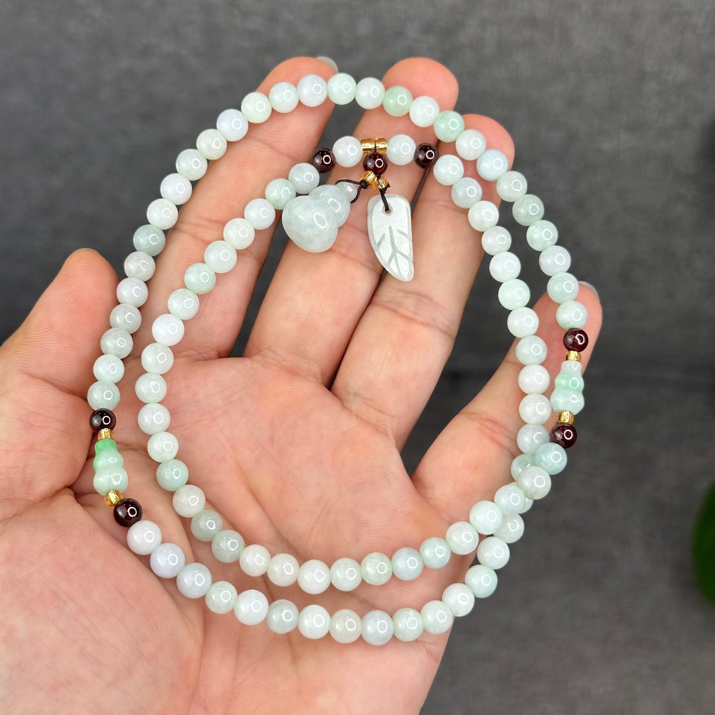 Natural Ivory Light Green Ho Lo Pendant Type A Jadeite Jade Triple Wrap Bracelet Size 6 mm
