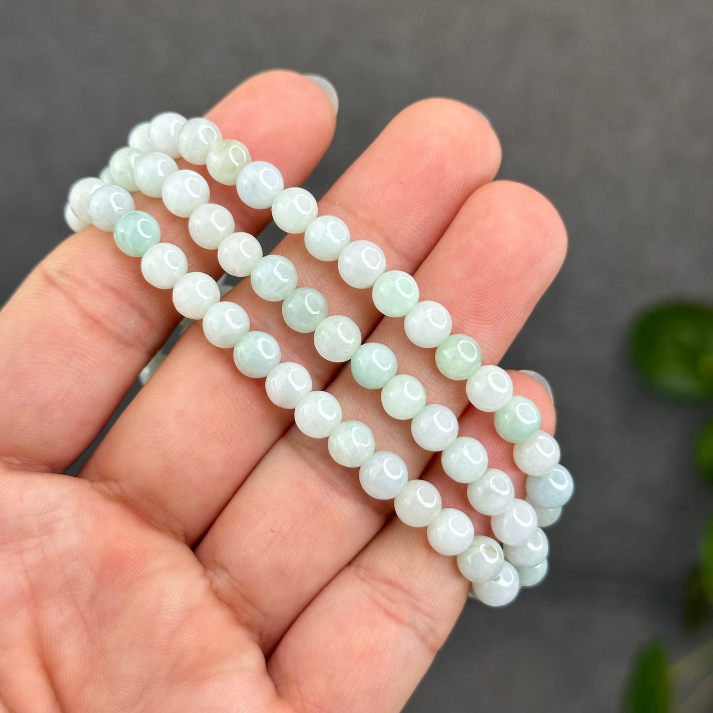 Natural Ivory Light Green Ho Lo Pendant Type A Jadeite Jade Triple Wrap Bracelet Size 6 mm