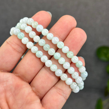 Natural Ivory Light Green Ho Lo Pendant Type A Jadeite Jade Triple Wrap Bracelet Size 6 mm