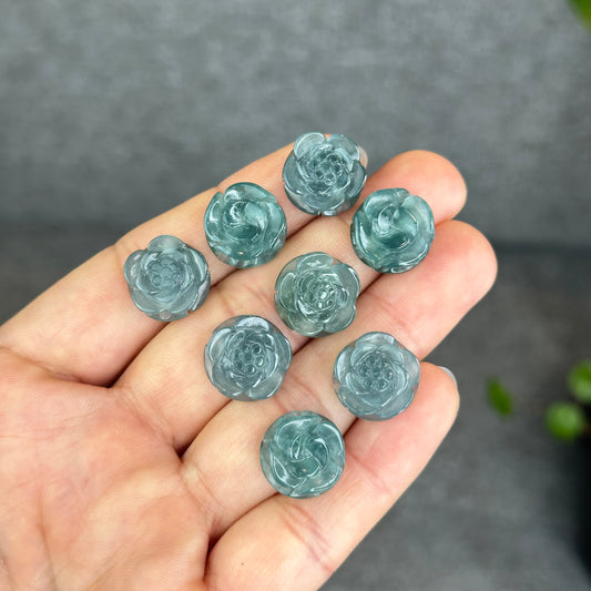 Natural Water Green Jadeite Jade Peony Charm