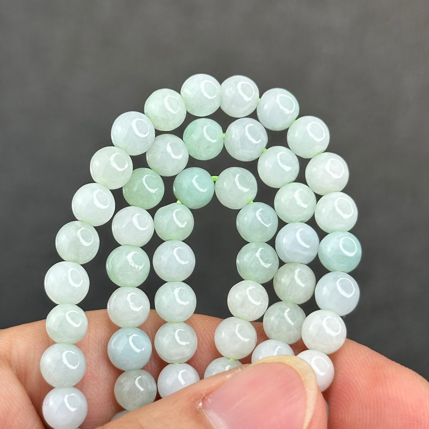 Natural Ivory Light Green Ho Lo Pendant Type A Jadeite Jade Triple Wrap Bracelet Size 6 mm