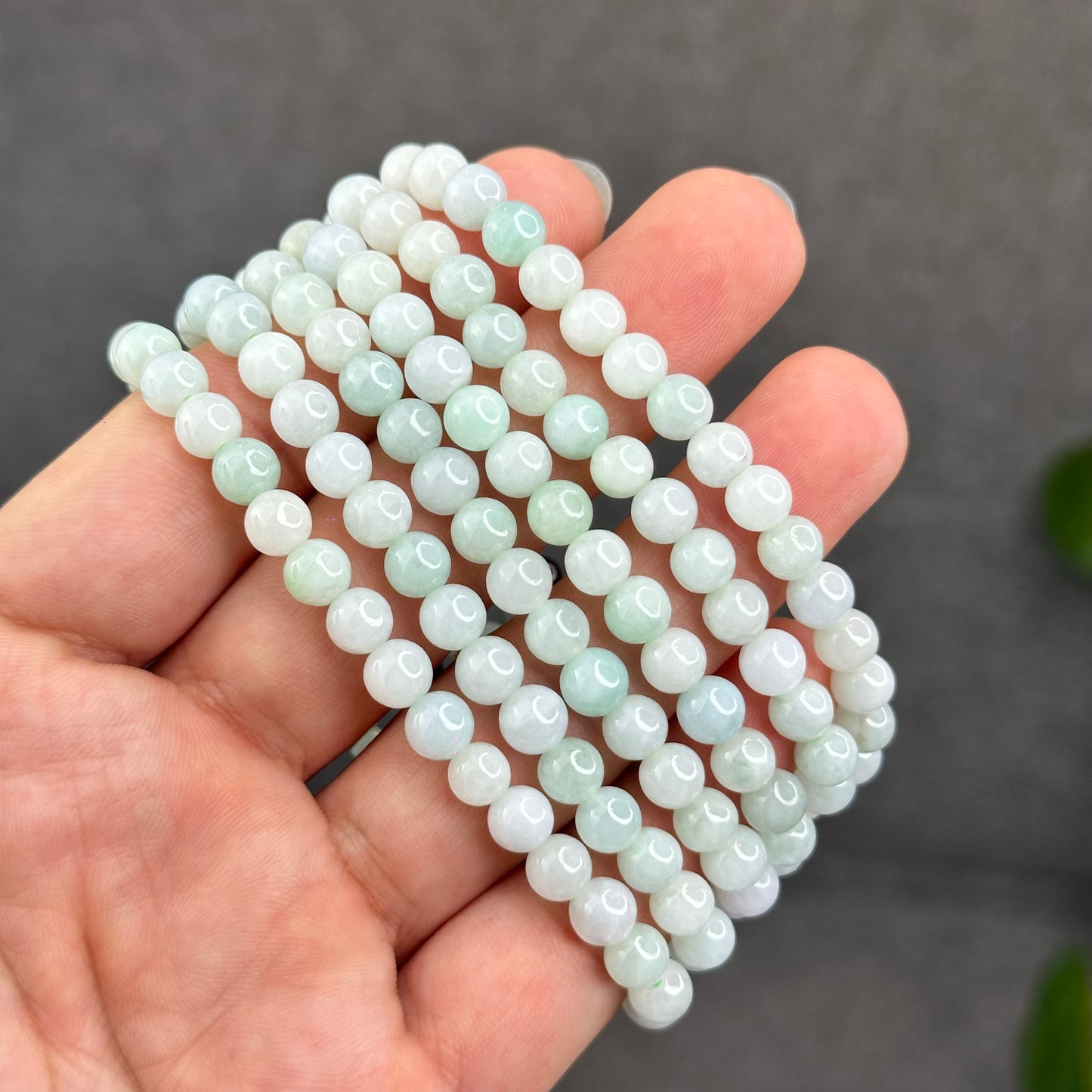 Natural Ivory Light Green Ho Lo Pendant Type A Jadeite Jade Triple Wrap Bracelet Size 6 mm