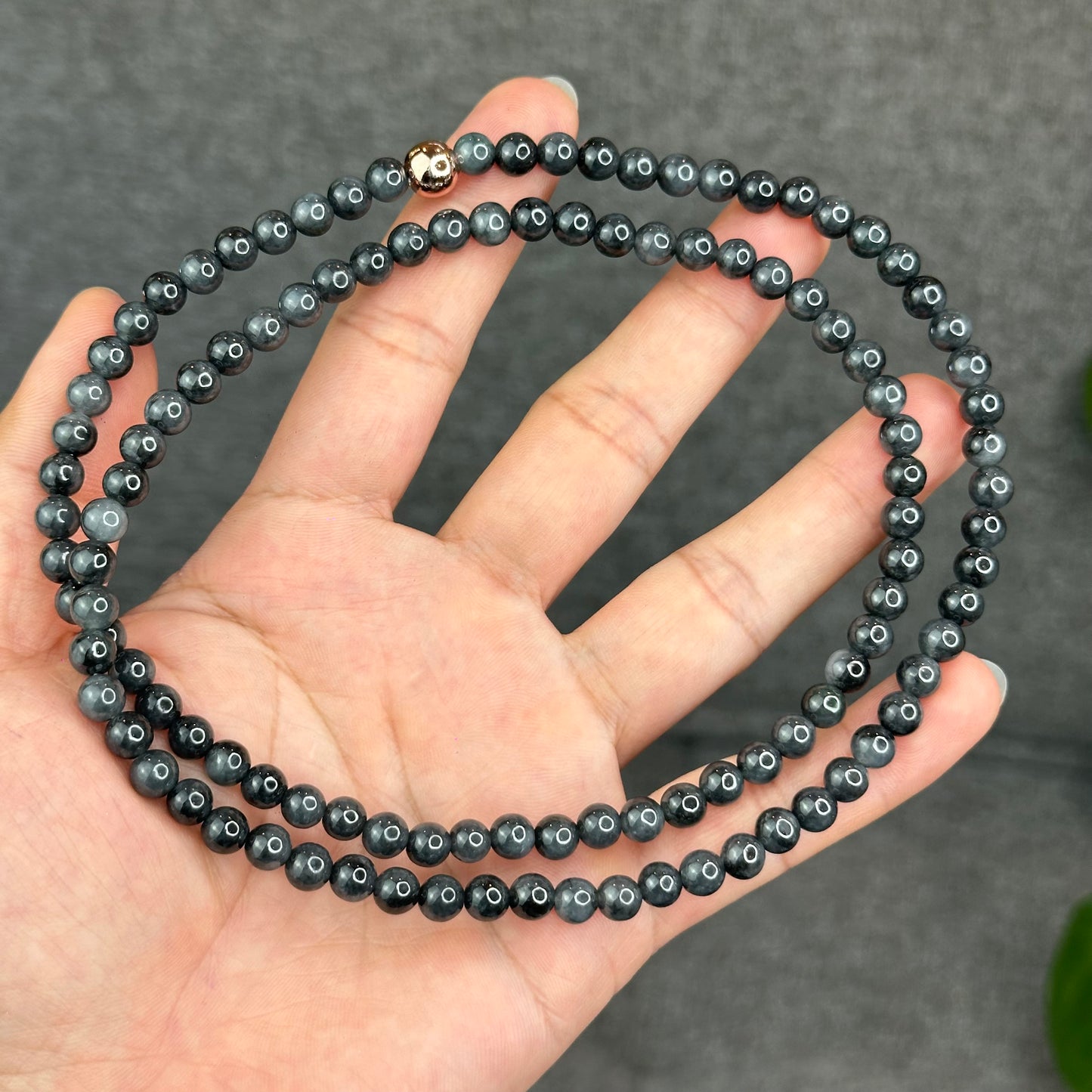 Natural Black-Grey Jadeite Jade Type A High Quality Necklace Size 6 mm