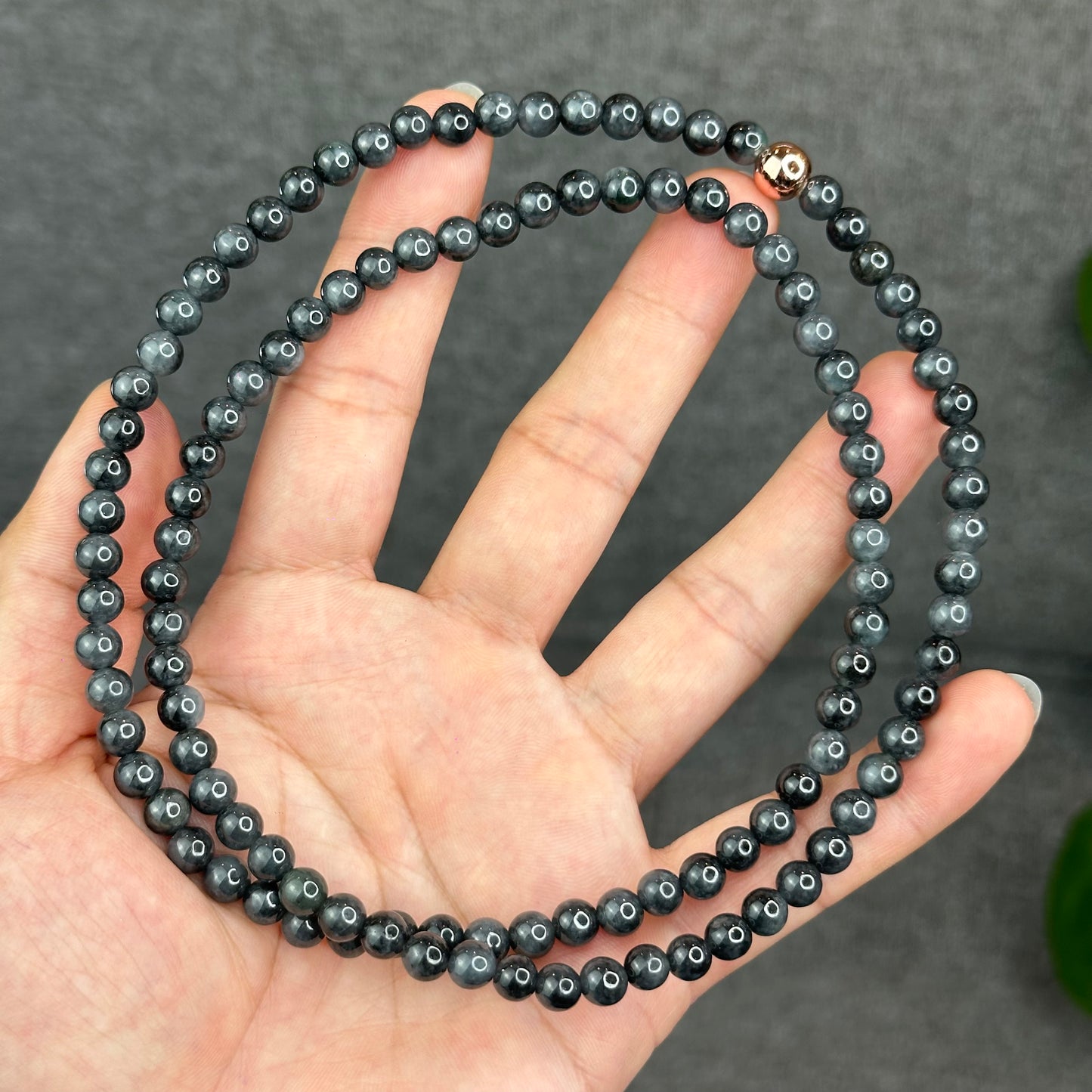 Natural Black-Grey Jadeite Jade Type A High Quality Necklace Size 6 mm