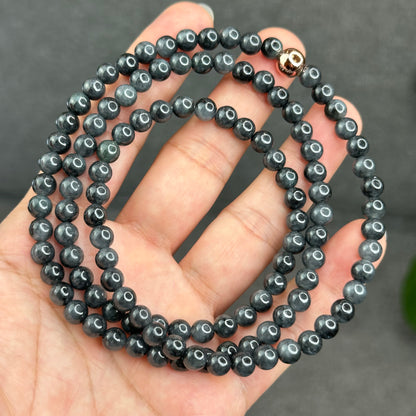 Natural Black-Grey Jadeite Jade Type A High Quality Necklace Size 6 mm