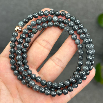 Natural Black-Grey Jadeite Jade Type A High Quality Necklace Size 6 mm