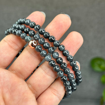 Natural Black-Grey Jadeite Jade Type A High Quality Necklace Size 6 mm