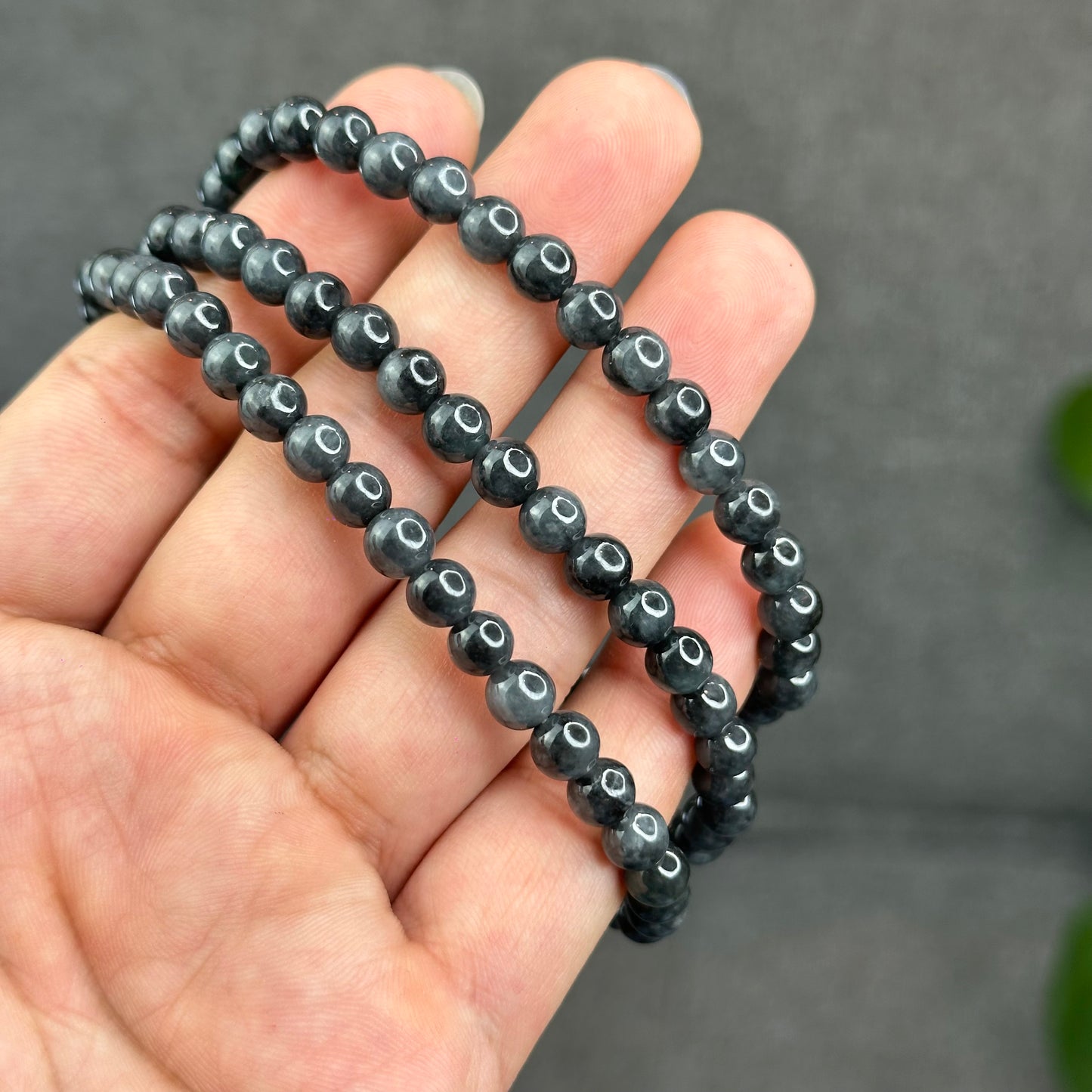 Natural Black-Grey Jadeite Jade Type A High Quality Necklace Size 6 mm