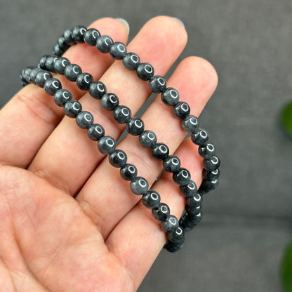 Natural Black-Grey Jadeite Jade Type A High Quality Necklace Size 6 mm