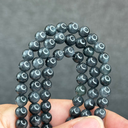 Natural Black-Grey Jadeite Jade Type A High Quality Necklace Size 6 mm