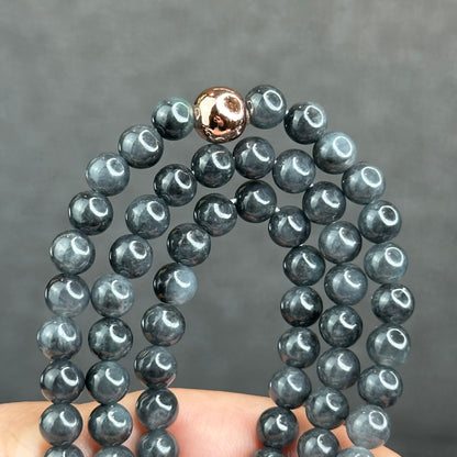 Natural Black-Grey Jadeite Jade Type A High Quality Necklace Size 6 mm
