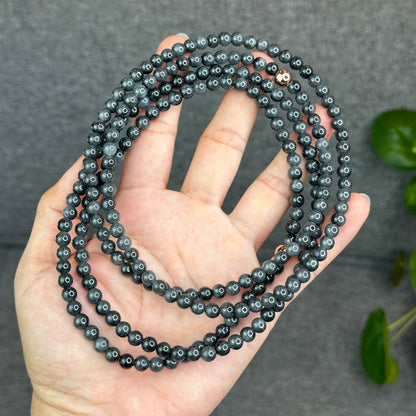 Natural Black-Grey Jadeite Jade Type A High Quality Necklace Size 6 mm
