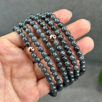 Natural Black-Grey Jadeite Jade Type A High Quality Necklace Size 6 mm