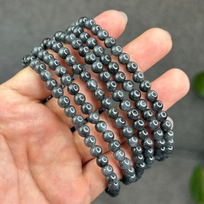Natural Black-Grey Jadeite Jade Type A High Quality Necklace Size 6 mm
