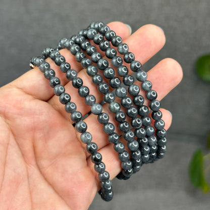 Natural Black-Grey Jadeite Jade Type A High Quality Necklace Size 6 mm