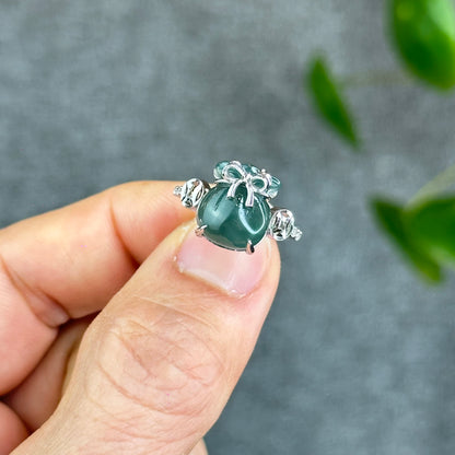 Natural Water Green Jadeite Jade Money Bag Ring in Gold Platted Silver Setting Size 1.72