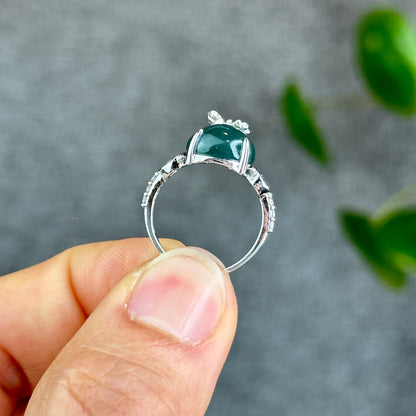 Natural Water Green Jadeite Jade Money Bag Ring in Gold Platted Silver Setting Size 1.72