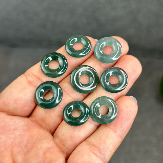 Natural Dark Water Green Jadeite Jade Type A Hippy Donut Charm 16 by 3.2 mm