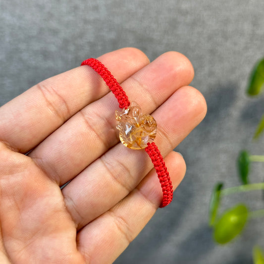 Ho Ly Reddish Brown Rutilated Quartz Charm Bracelet - Red String Braided