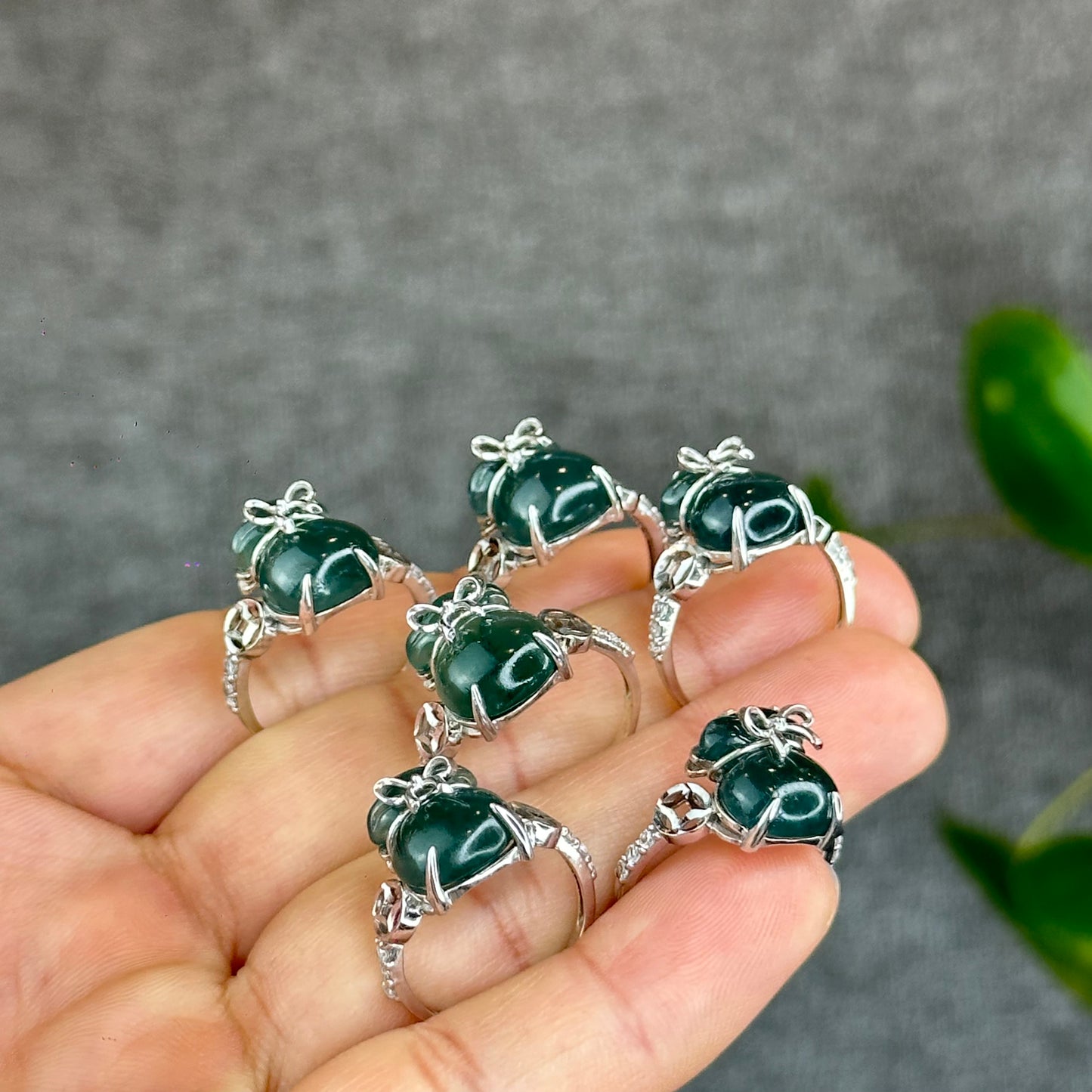 Natural Water Green Jadeite Jade Money Bag Ring in Gold Platted Silver Setting Size 1.72