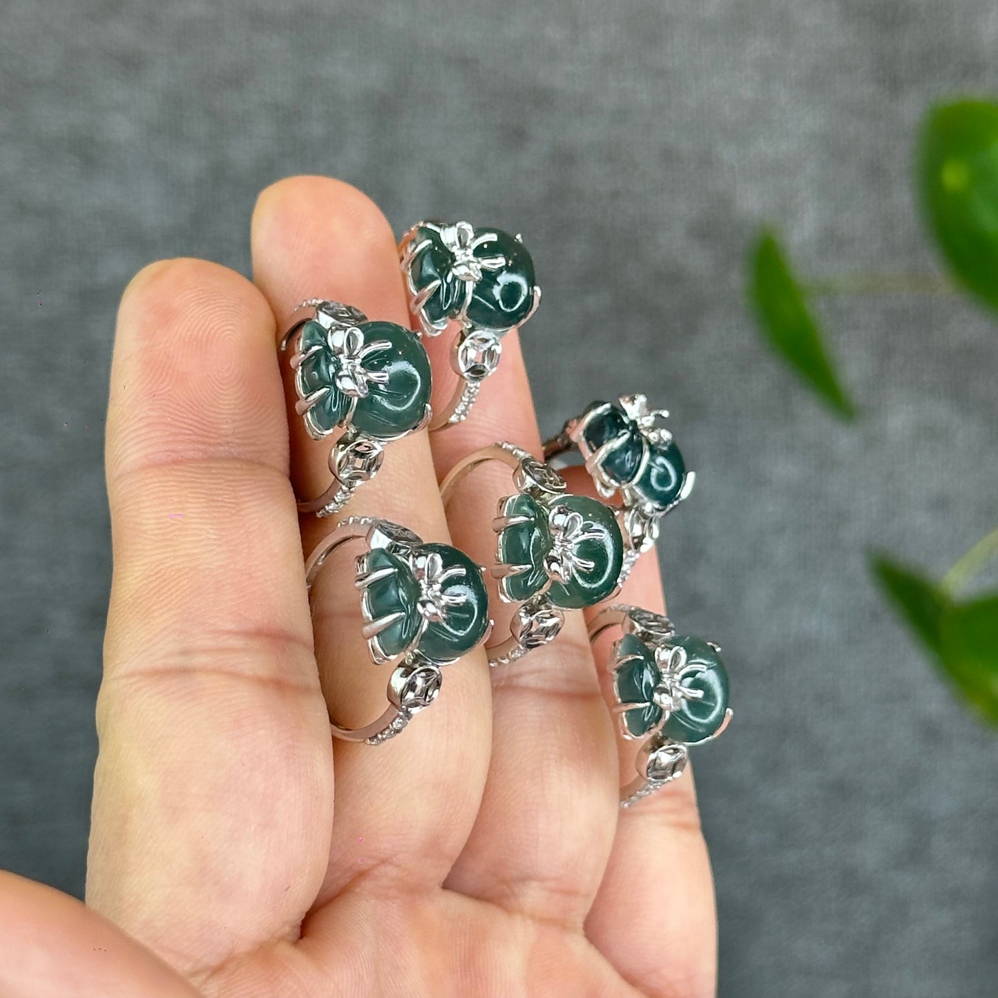 Natural Water Green Jadeite Jade Money Bag Ring in Gold Platted Silver Setting Size 1.72