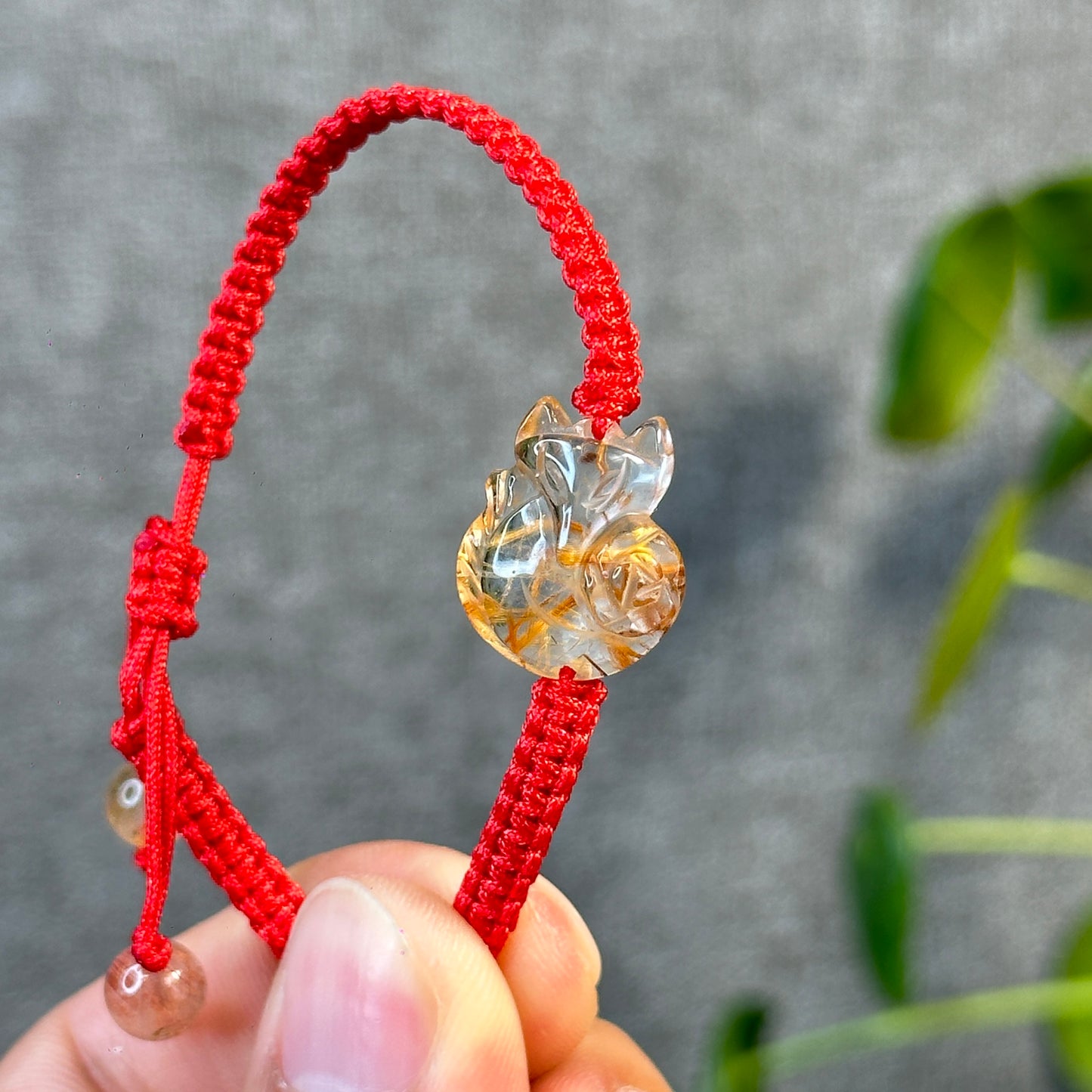 Ho Ly Reddish Brown Rutilated Quartz Charm Bracelet - Red String Braided