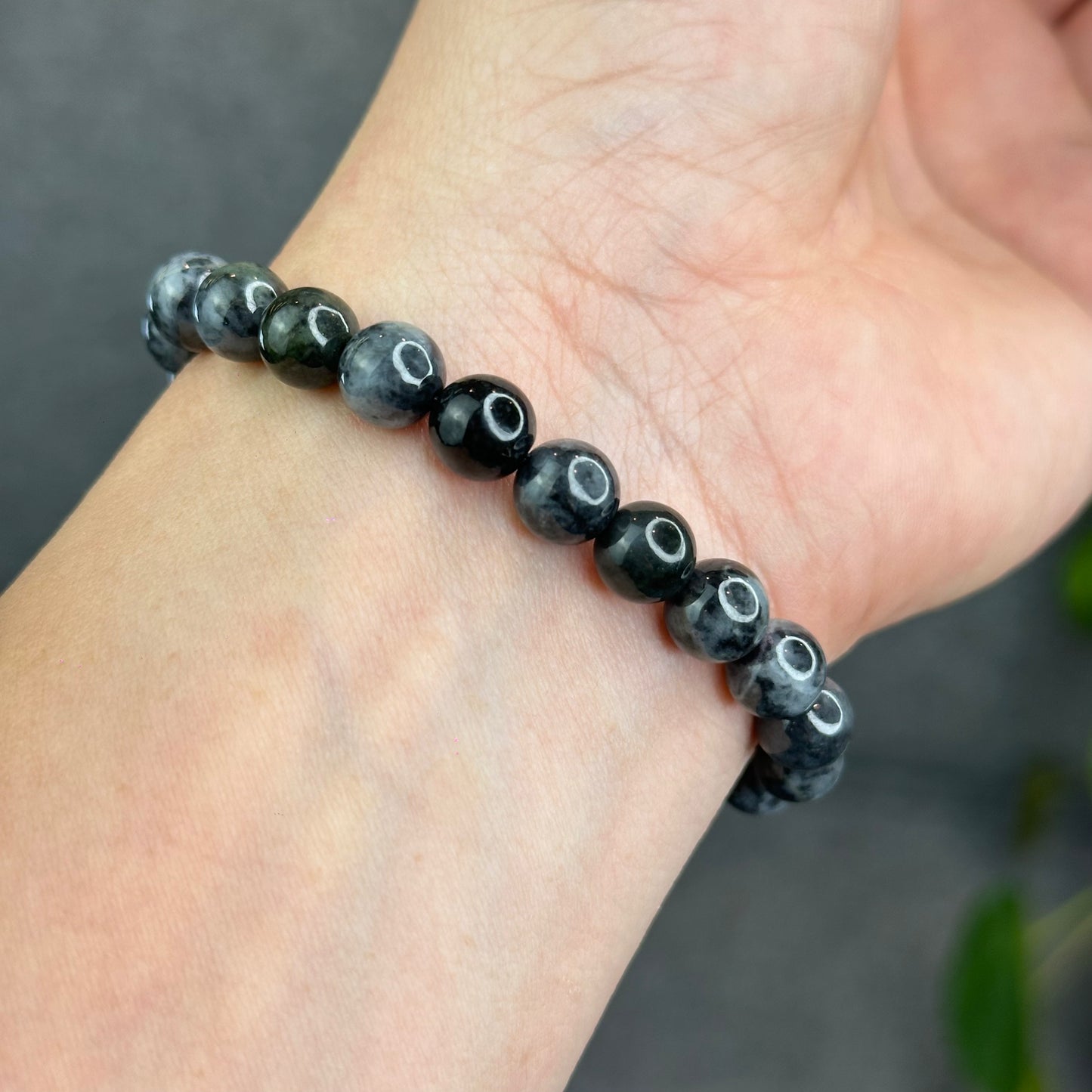 Natural Black Grey Jadeite Jade High Quality Bracelet Size 8.2 mm