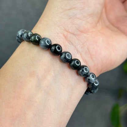 Natural Black Grey Jadeite Jade High Quality Bracelet Size 8.2 mm