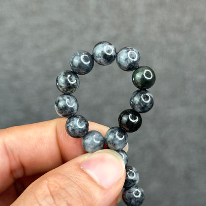 Natural Black Grey Jadeite Jade High Quality Bracelet Size 8.2 mm