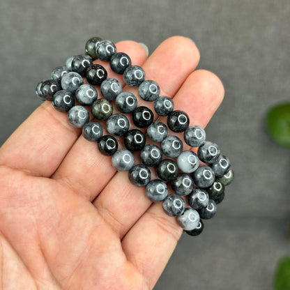 Natural Black Grey Jadeite Jade High Quality Bracelet Size 8.2 mm