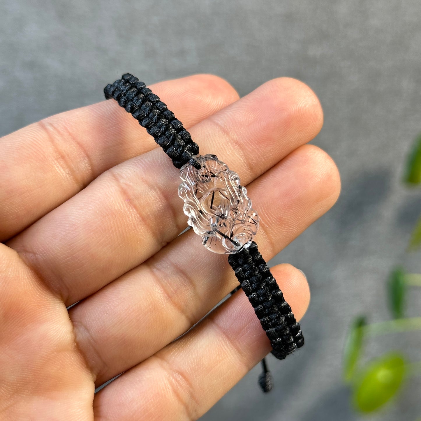 Nine Tailed Fox Black Rutilated Quartz Braided Bracelet - Red String