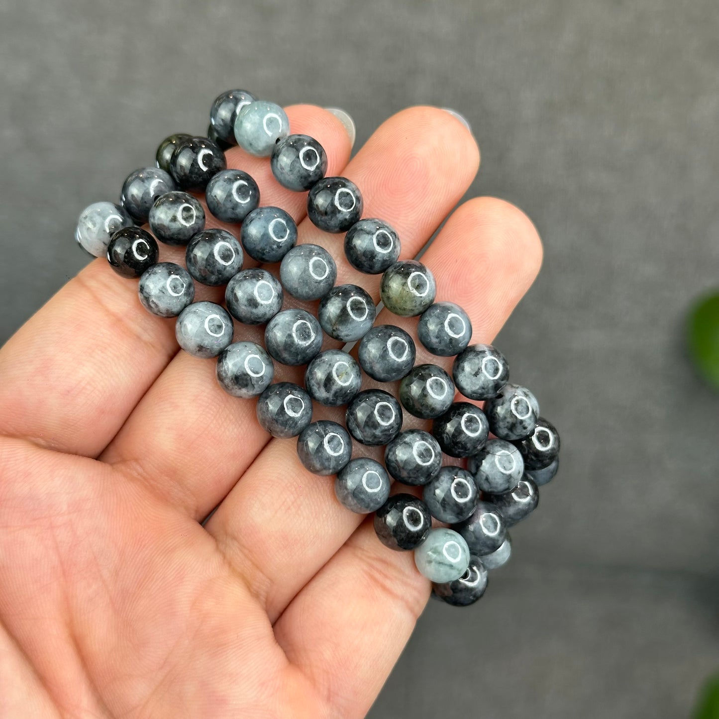 Natural Black Grey Jadeite Jade High Quality Bracelet Size 8.2 mm