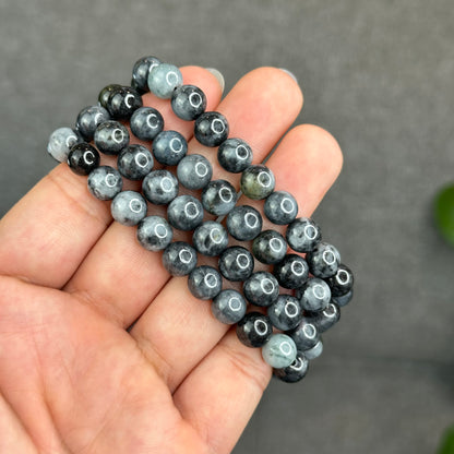 Natural Black Grey Jadeite Jade High Quality Bracelet Size 8.2 mm