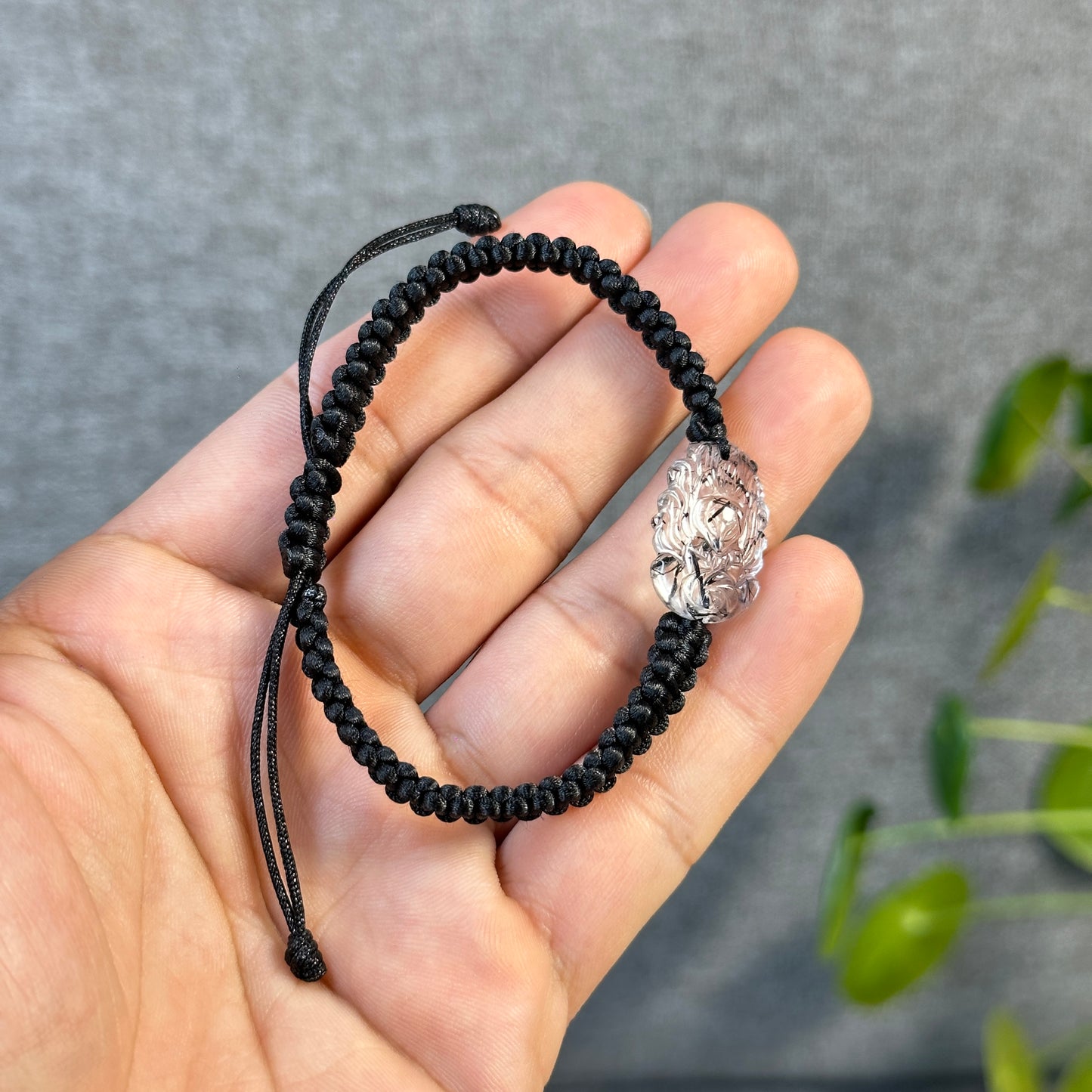 Nine Tailed Fox Black Rutilated Quartz Braided Bracelet - Red String