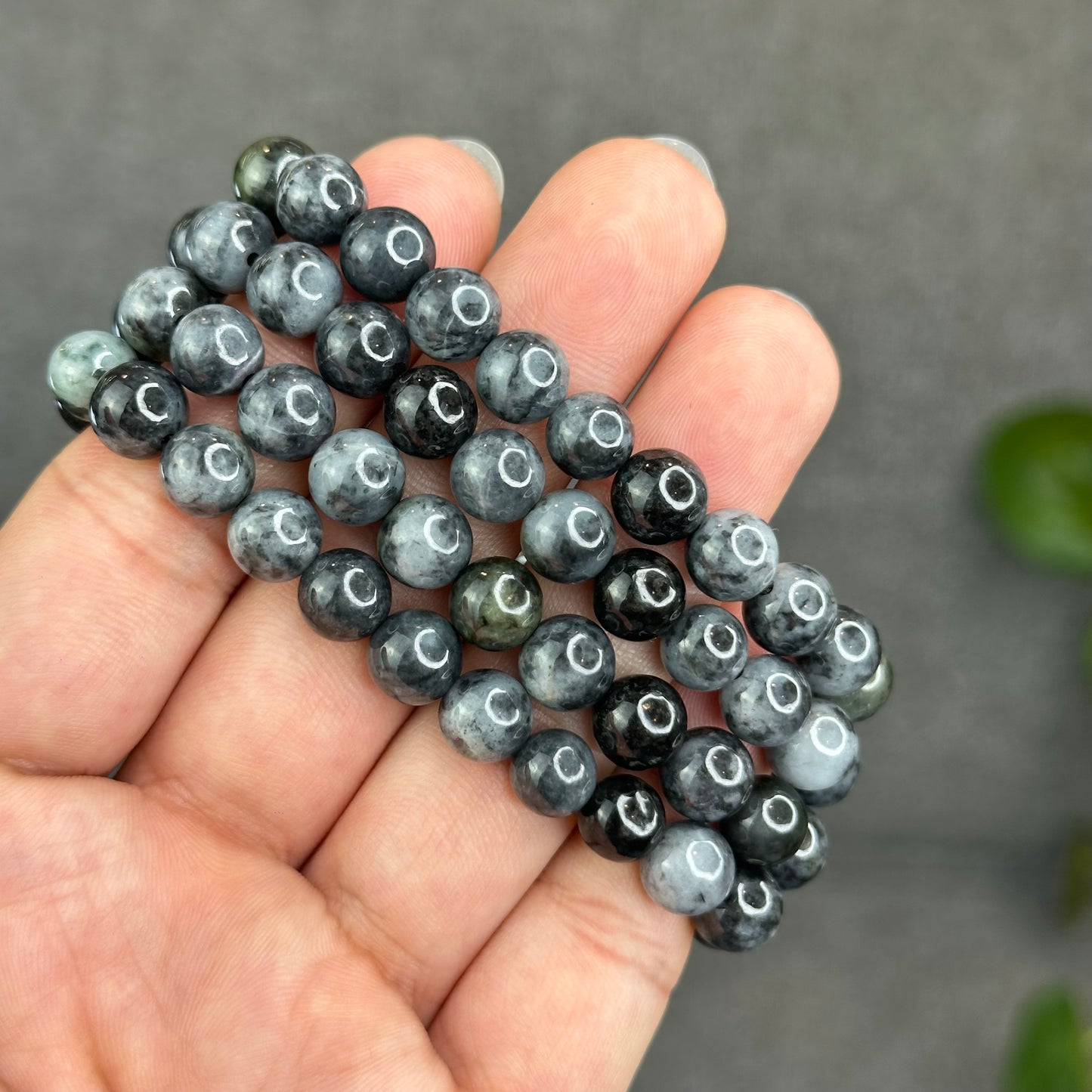 Natural Black Grey Jadeite Jade High Quality Bracelet Size 8.2 mm