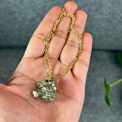 Natural Pyrite Necklace with Chain