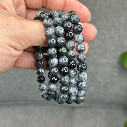 Natural Black Grey Jadeite Jade High Quality Bracelet Size 8.2 mm