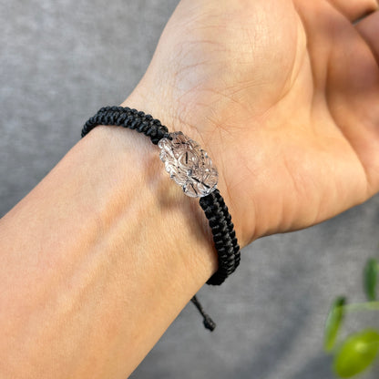 Nine Tailed Fox Black Rutilated Quartz Braided Bracelet - Red String