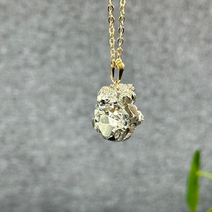 Natural Pyrite Necklace with Chain