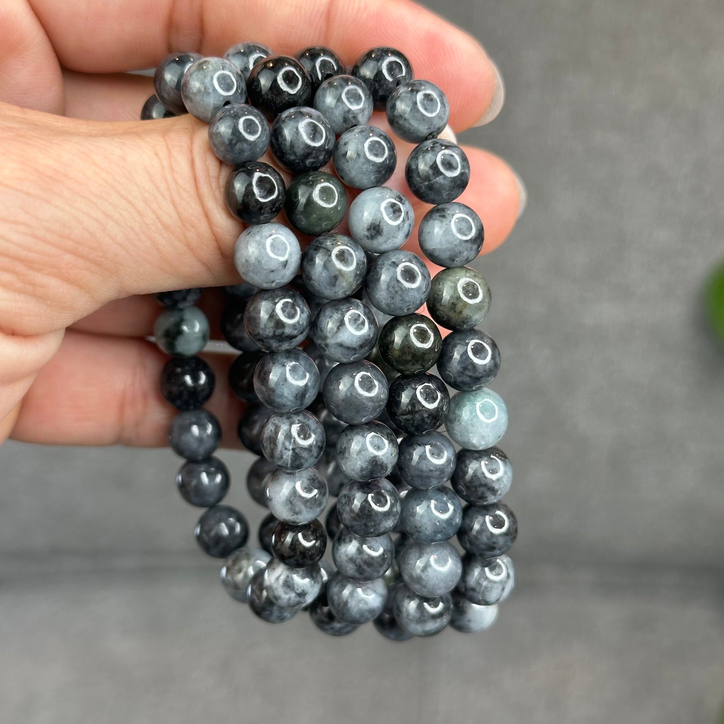 Natural Black Grey Jadeite Jade High Quality Bracelet Size 8.2 mm