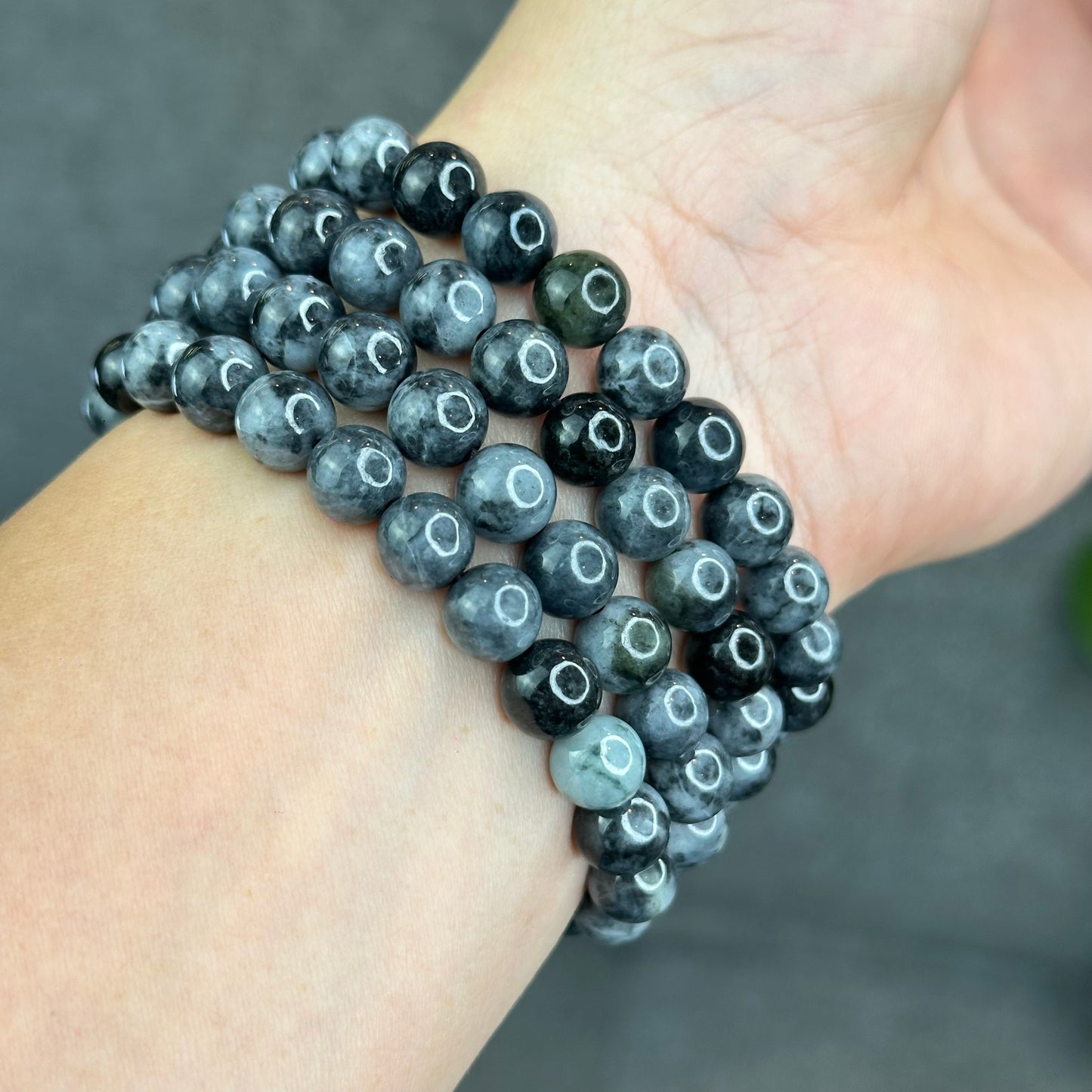 Natural Black Grey Jadeite Jade High Quality Bracelet Size 8.2 mm
