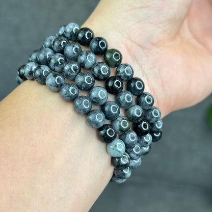 Natural Black Grey Jadeite Jade High Quality Bracelet Size 8.2 mm