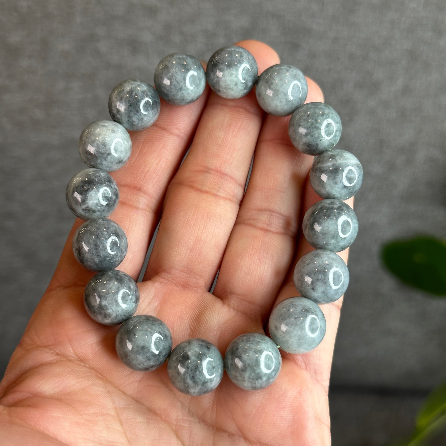 Black-Grey Jadeite Jade Bracelet Size 13.5 mm