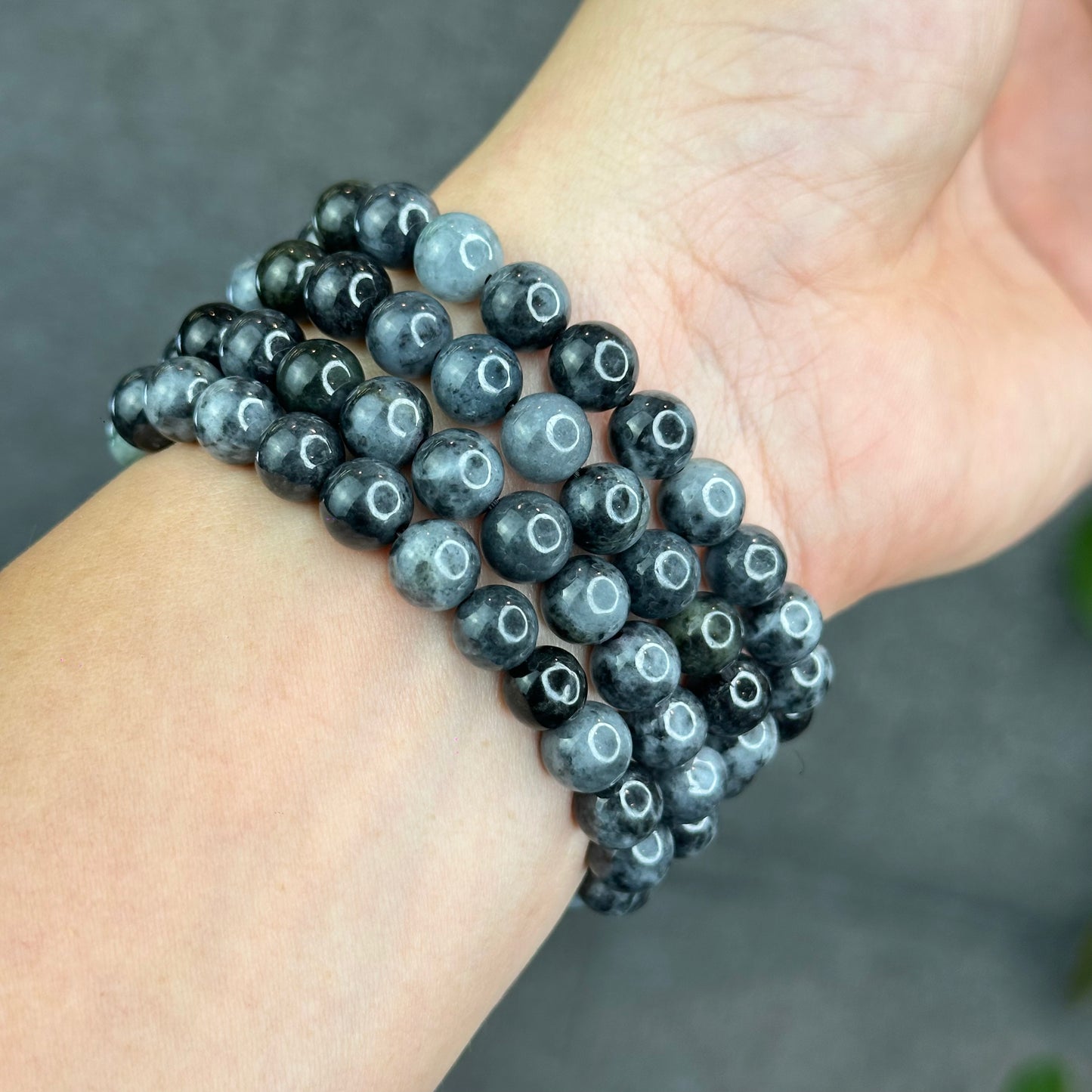 Natural Black Grey Jadeite Jade High Quality Bracelet Size 8.2 mm