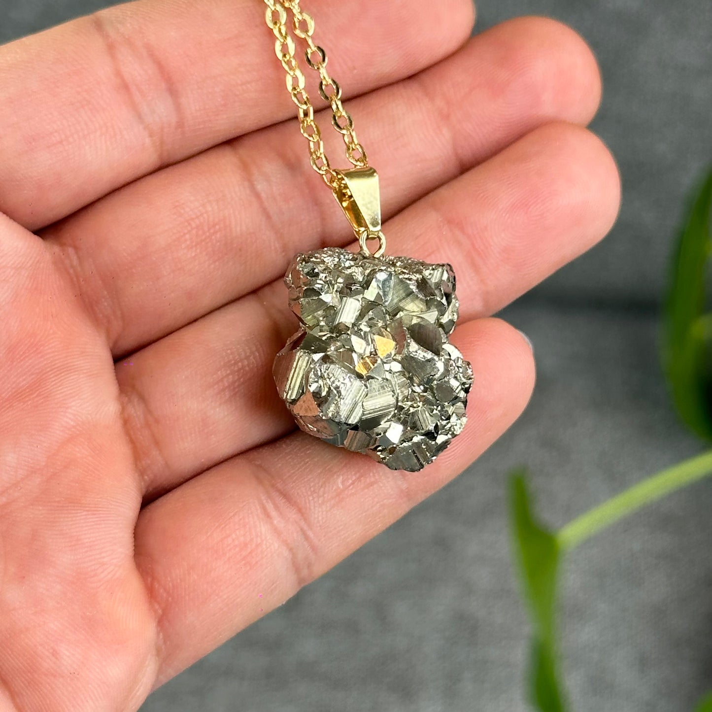 Natural Pyrite Necklace with Chain