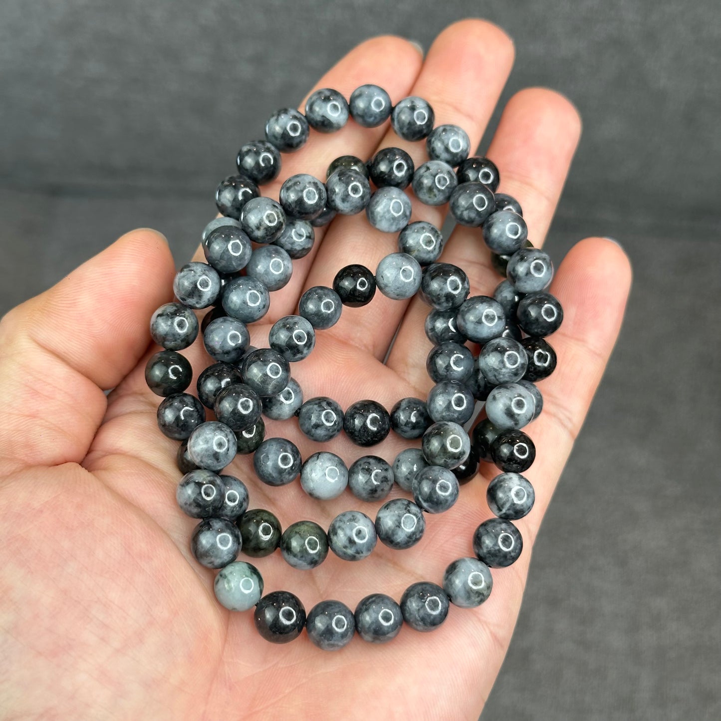 Natural Black Grey Jadeite Jade High Quality Bracelet Size 8.2 mm