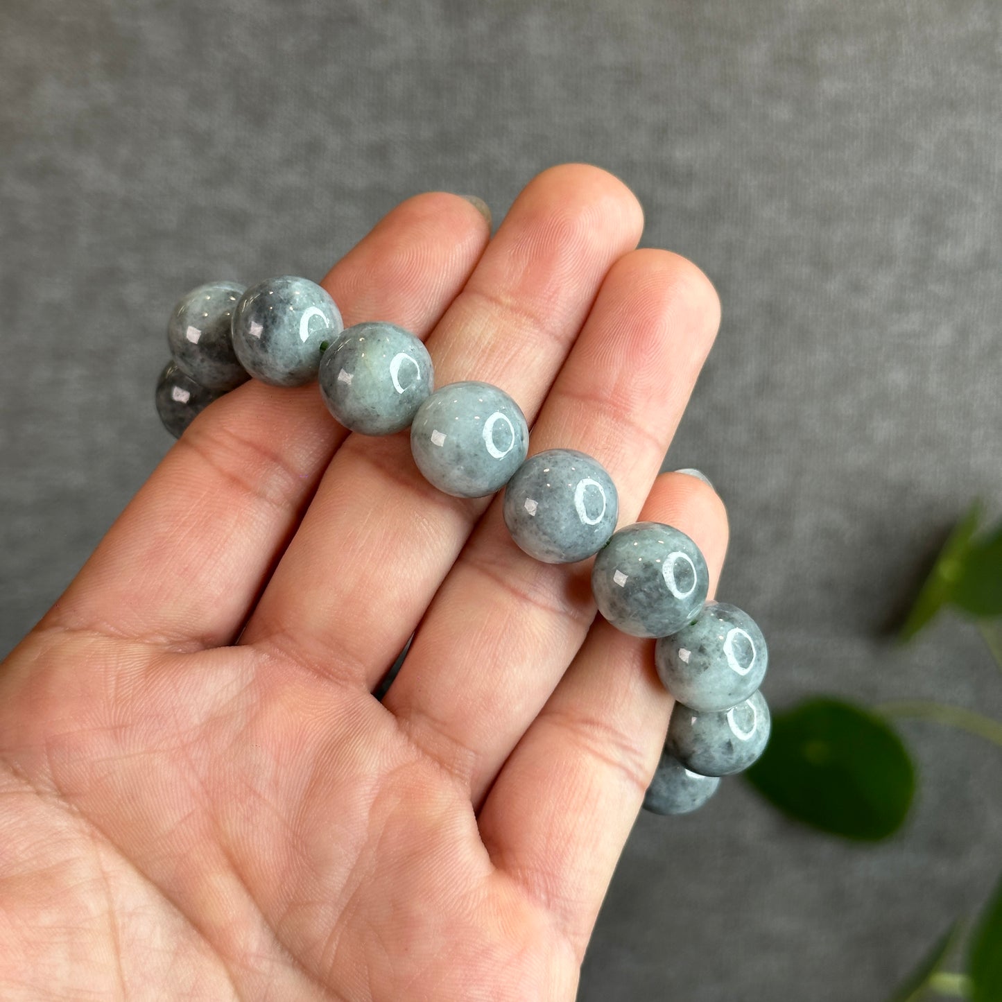 Black-Grey Jadeite Jade Bracelet Size 13.5 mm