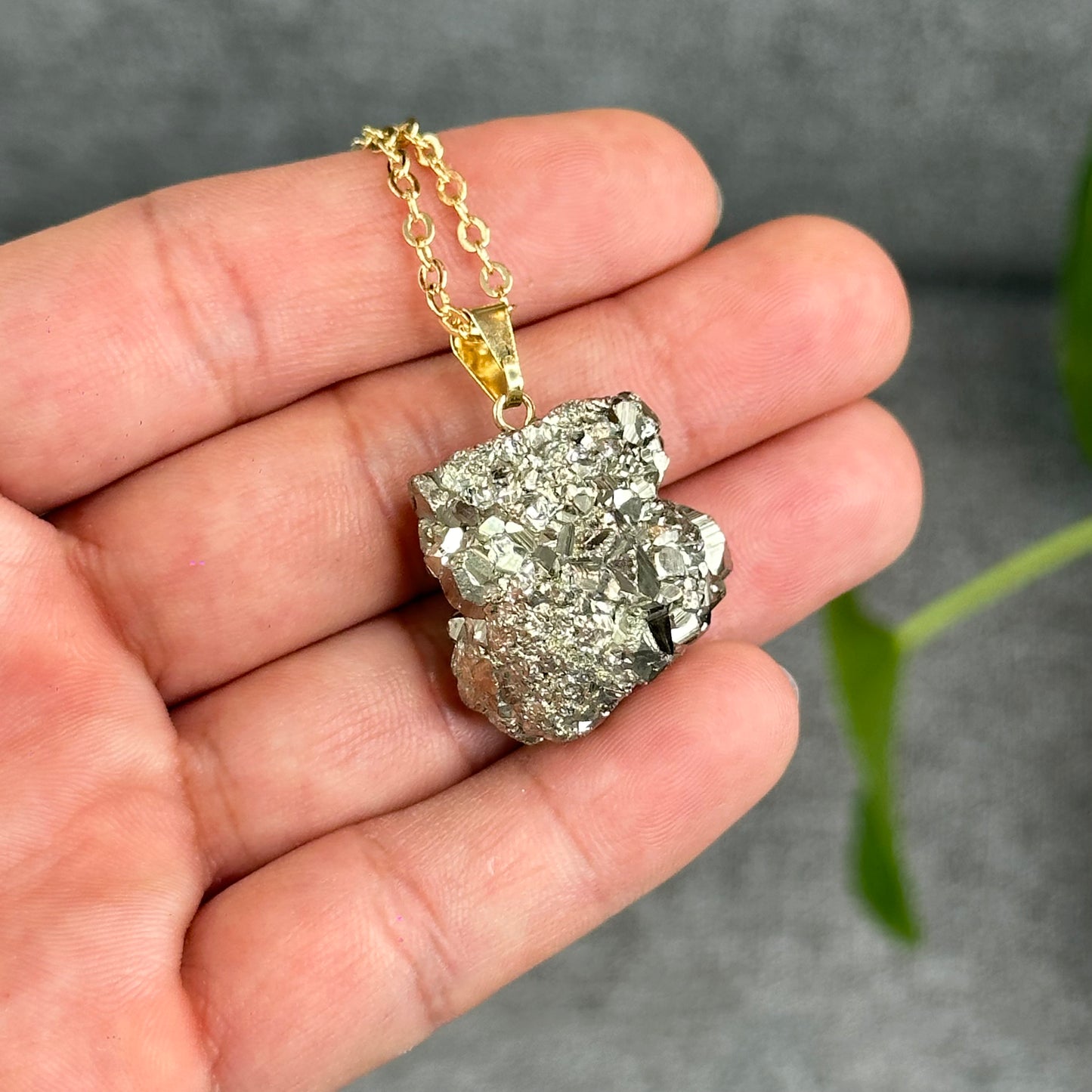 Natural Pyrite Necklace with Chain